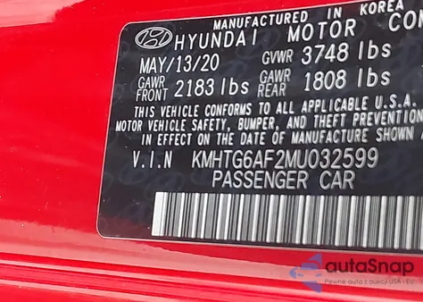 2021 Hyundai Veloster 2.0 z USA, uszkodzony, nr VIN KMHTG6AF2MU032599